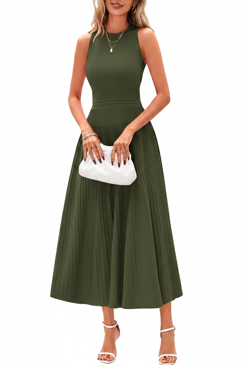 Women's Sleeveless Pleated A-Line Midi Dress
