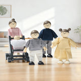 Tiny Land Wooden Dollhouse Dolls - 1:12 Scale Poseable Family Figures with Baby Stroller