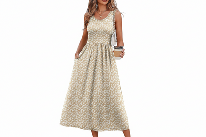 Women's Flowy Casual Midi Dress with Pockets
