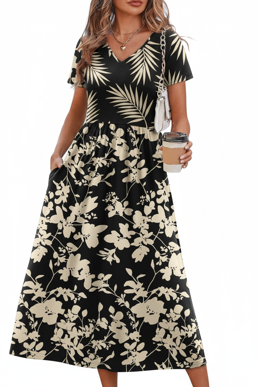 Women's Flowy A-Line Midi Sundress with Pockets