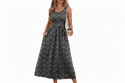 Women's Flowy Casual Midi Dress with Pockets