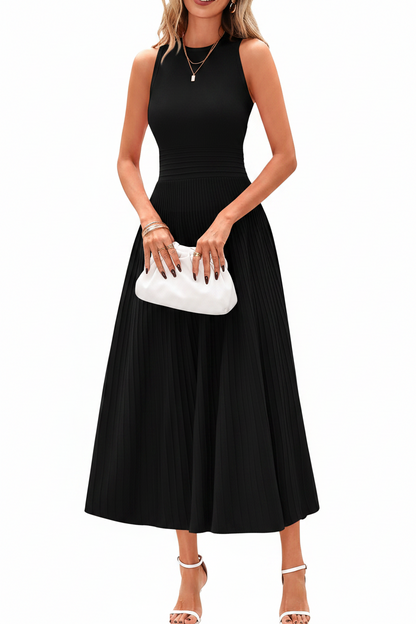 Women's Sleeveless Pleated A-Line Midi Dress