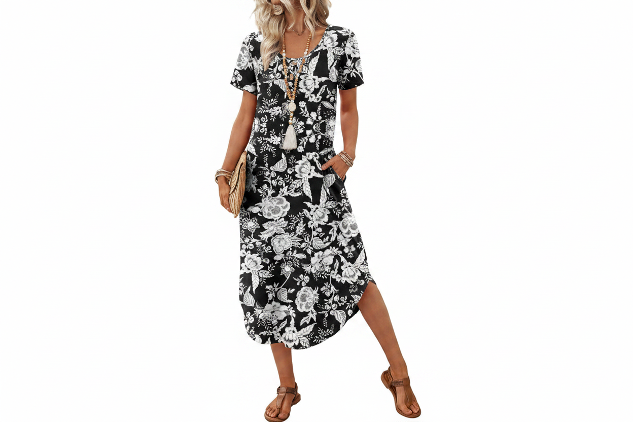 Women's Casual Midi T-Shirt Dress with Pockets