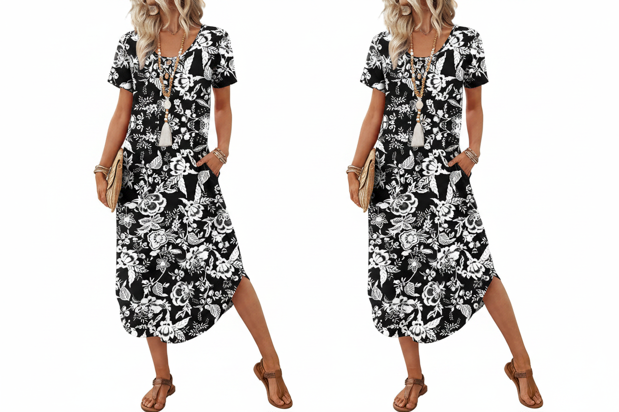 Women's Casual Midi T-Shirt Dress with Pockets