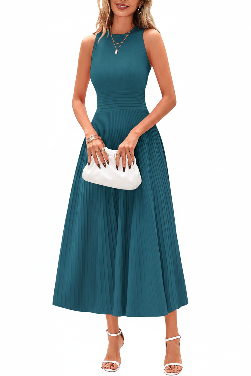 Women's Sleeveless Pleated A-Line Midi Dress