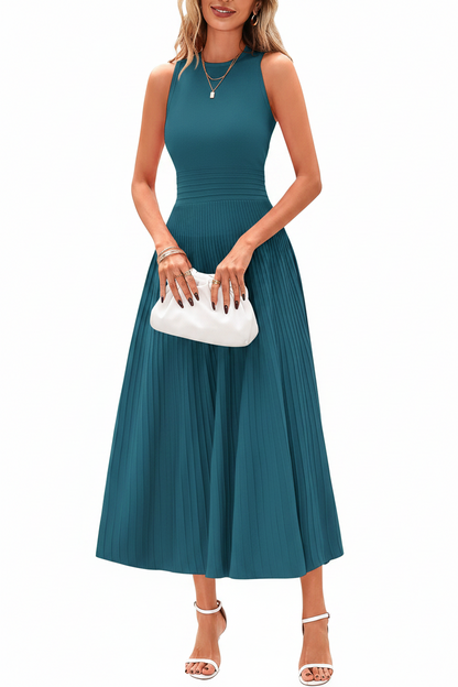 Women's Sleeveless Pleated A-Line Midi Dress