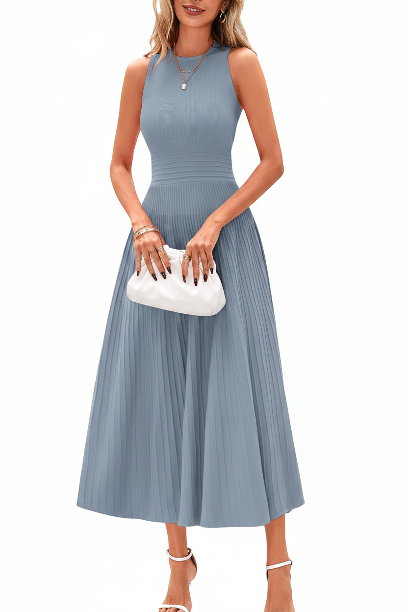 Women's Sleeveless Pleated A-Line Midi Dress