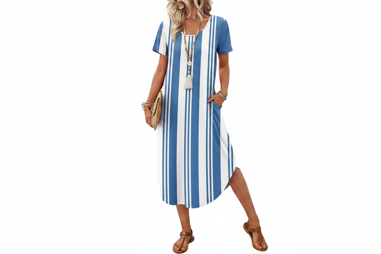 Women's Casual Midi T-Shirt Dress with Pockets