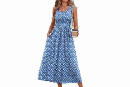 Women's Flowy Casual Midi Dress with Pockets