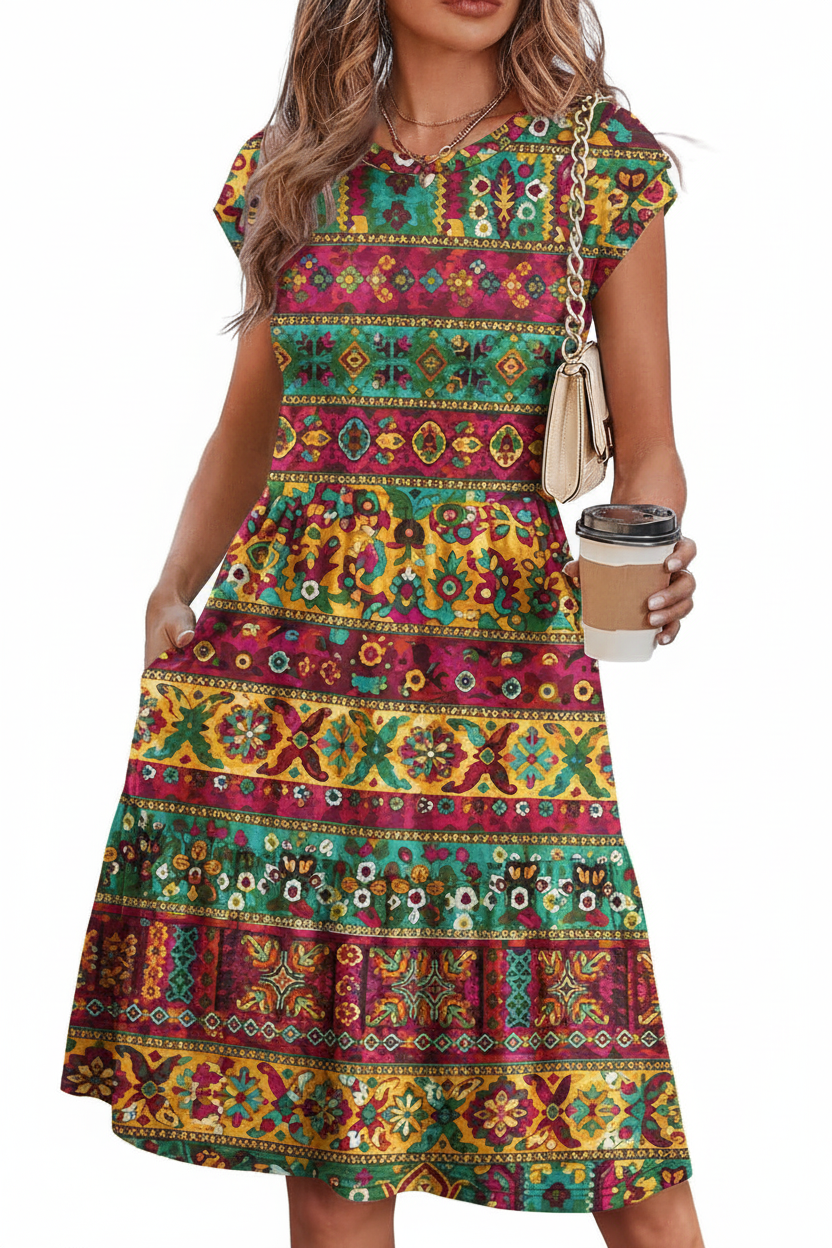 Women's Flowy A-Line Midi Sundress with Pockets