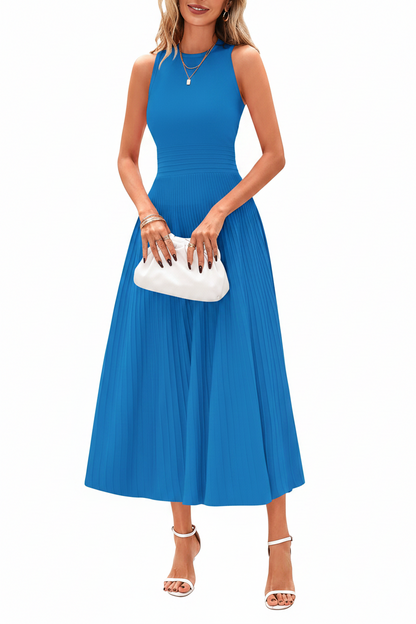 Women's Sleeveless Pleated A-Line Midi Dress