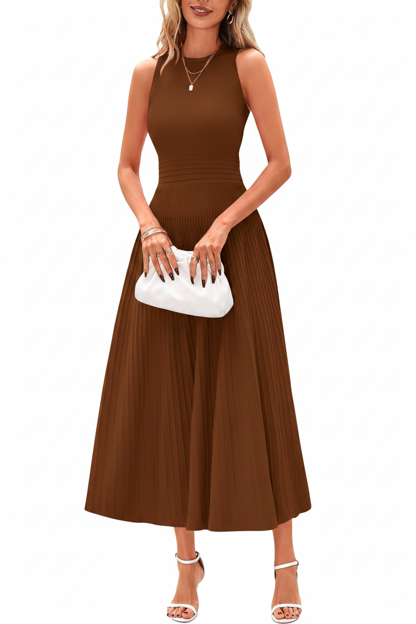 Women's Sleeveless Pleated A-Line Midi Dress