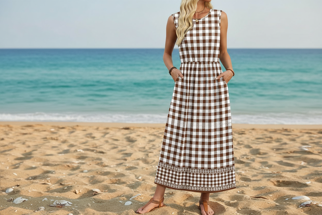 Women's Sleeveless Flowy A-Line Maxi Dress with Pockets