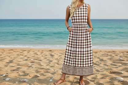 Women's Sleeveless Flowy A-Line Maxi Dress with Pockets