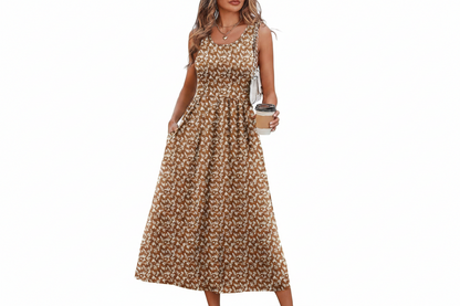 Women's Flowy Casual Midi Dress with Pockets