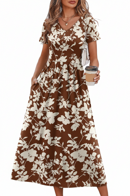 Women's Flowy A-Line Midi Sundress with Pockets