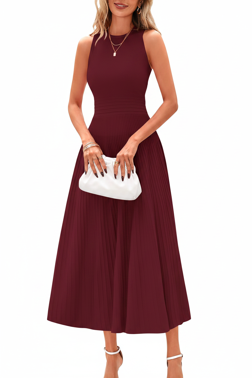 Women's Sleeveless Pleated A-Line Midi Dress