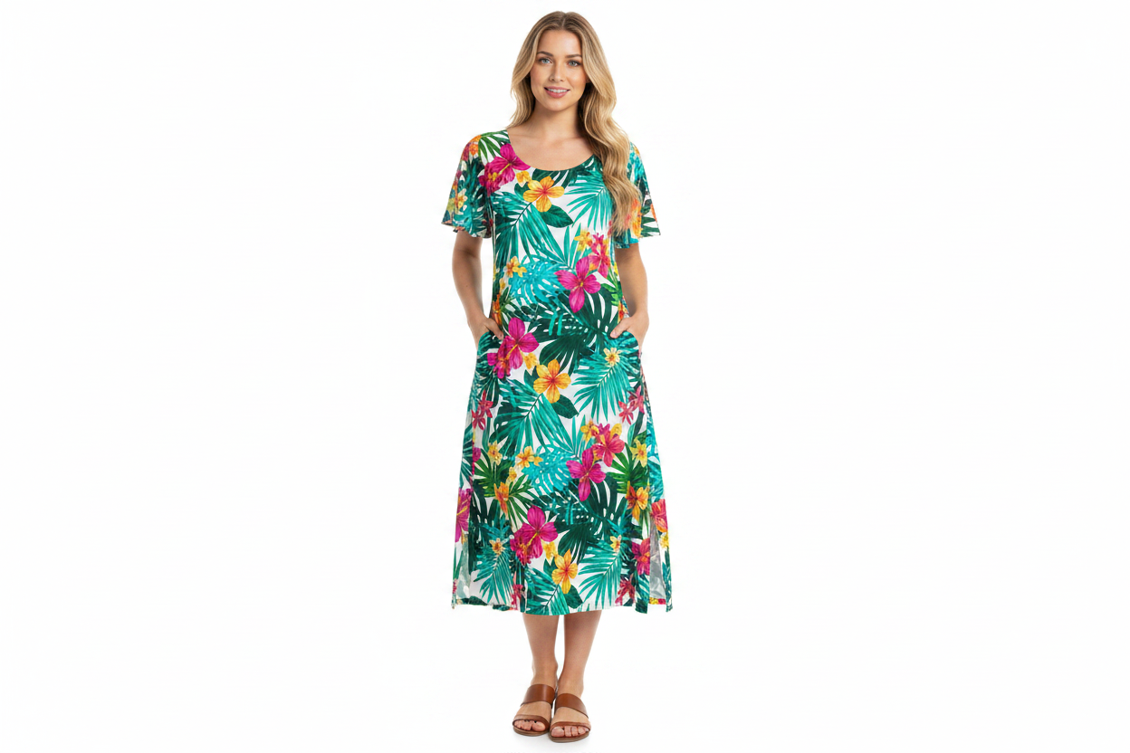 Women's Casual Midi T-Shirt Dress with Pockets