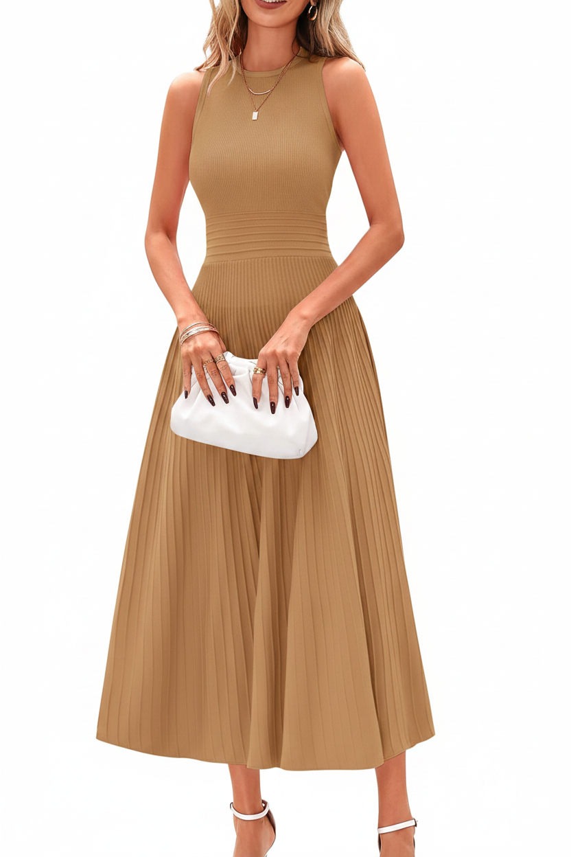 Women's Sleeveless Pleated A-Line Midi Dress