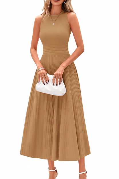 Women's Sleeveless Pleated A-Line Midi Dress
