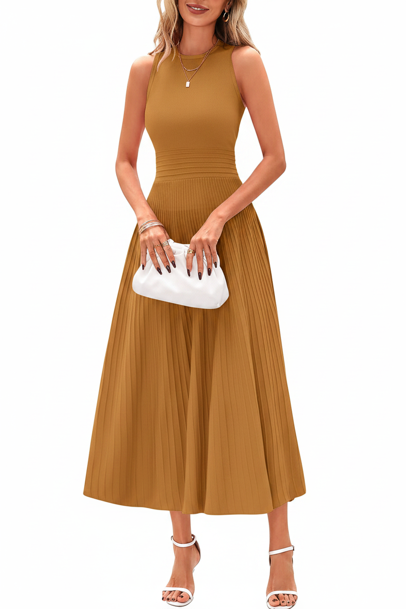 Women's Sleeveless Pleated A-Line Midi Dress
