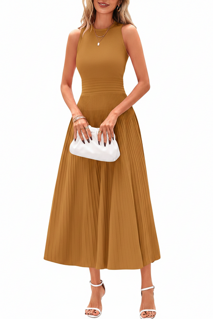Women's Sleeveless Pleated A-Line Midi Dress