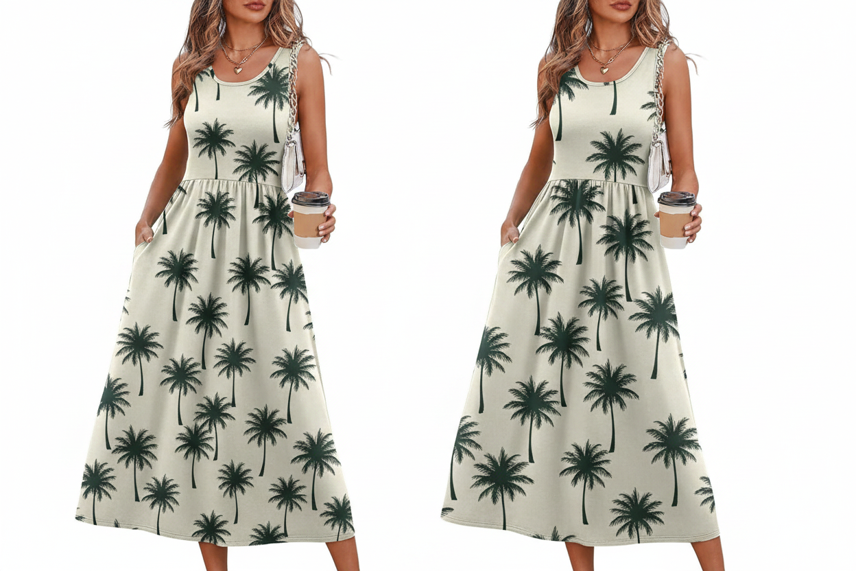 Women's Flowy Casual Midi Dress with Pockets