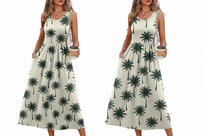 Women's Flowy Casual Midi Dress with Pockets