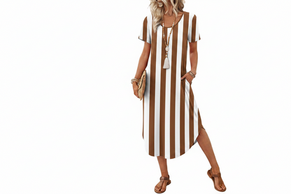 Women's Casual Midi T-Shirt Dress with Pockets