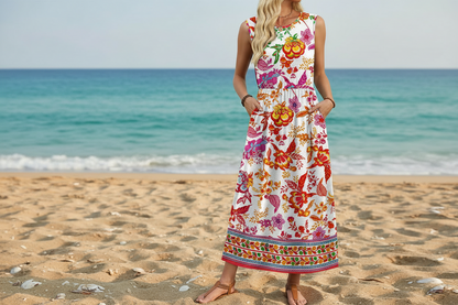 Women's Sleeveless Flowy A-Line Maxi Dress with Pockets