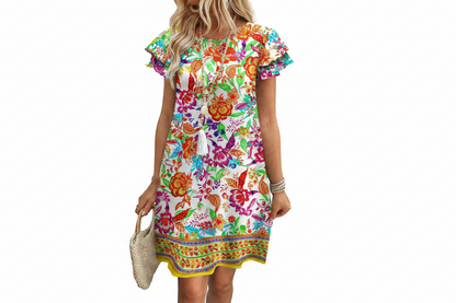 Women's Ruffle Sleeve Swing Sundress with Pockets
