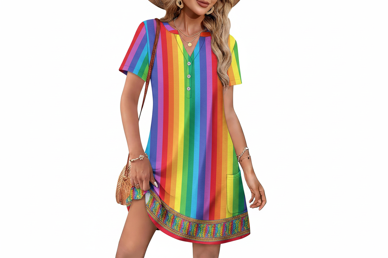 Women's V-Neck Casual Midi Dress for Summer