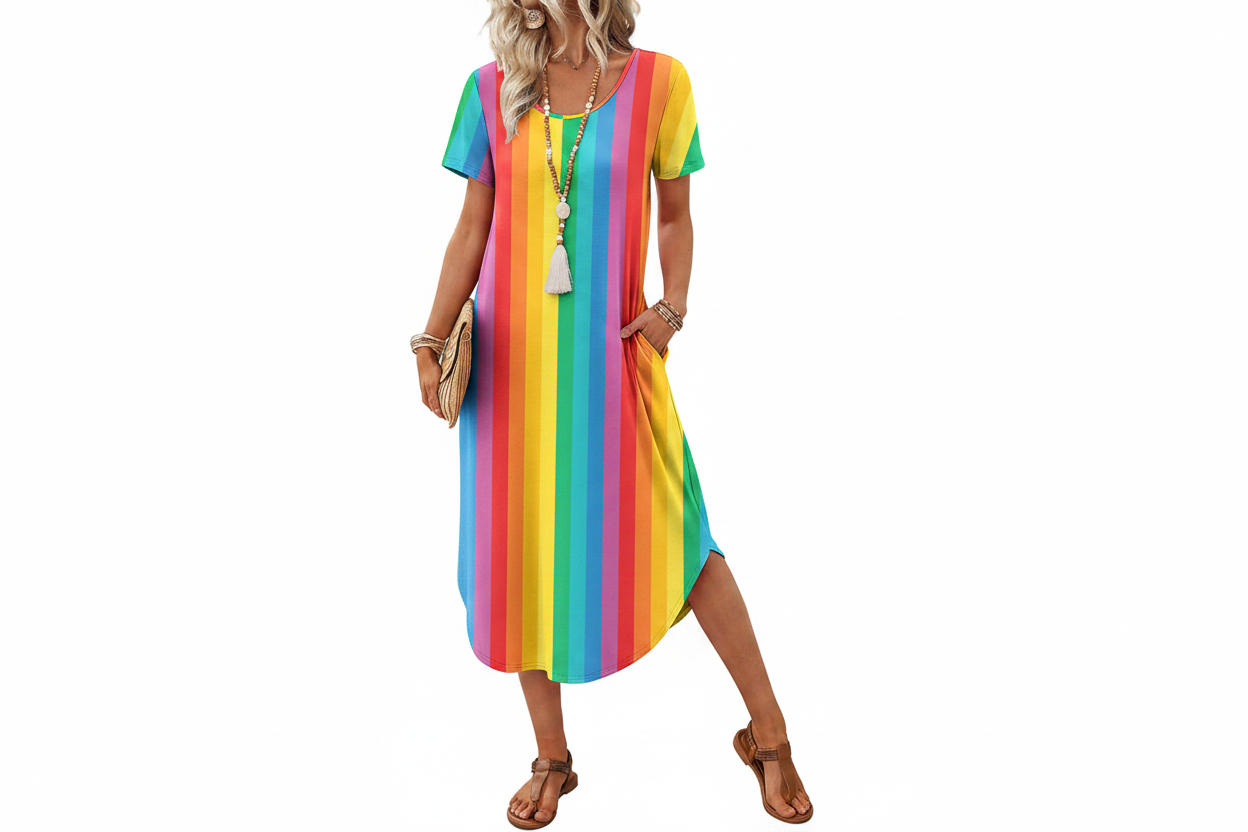 Women's Casual Midi T-Shirt Dress with Pockets