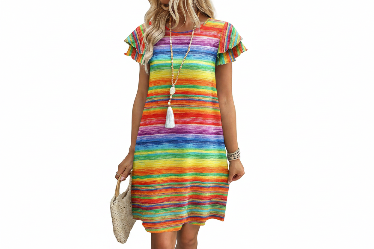 Women's Ruffle Sleeve Swing Sundress with Pockets