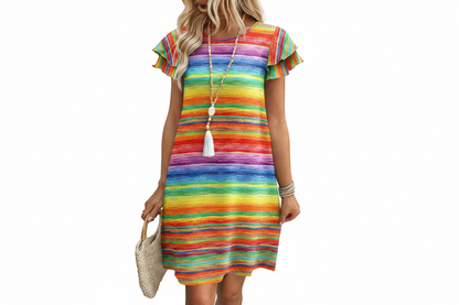 Women's Ruffle Sleeve Swing Sundress with Pockets