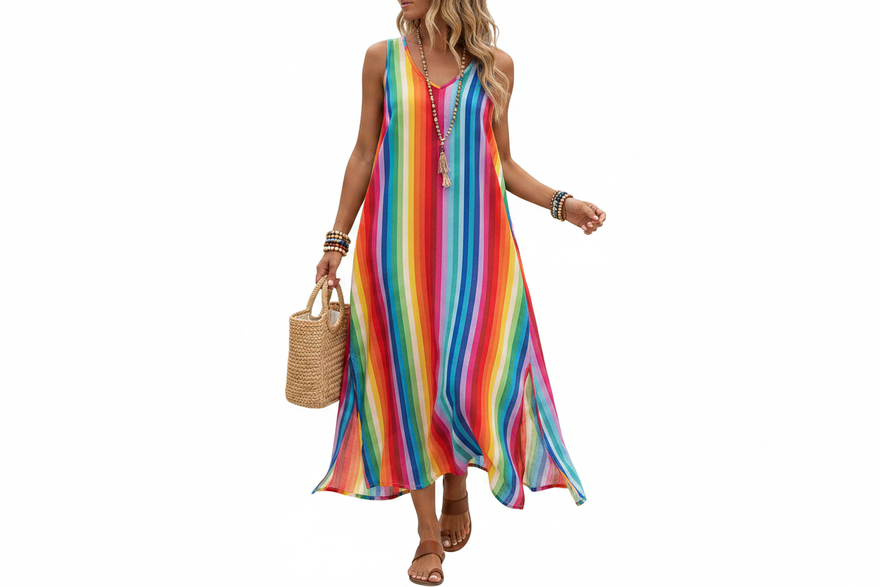 Women's Button Front Sleeveless Midi Dress with Pockets