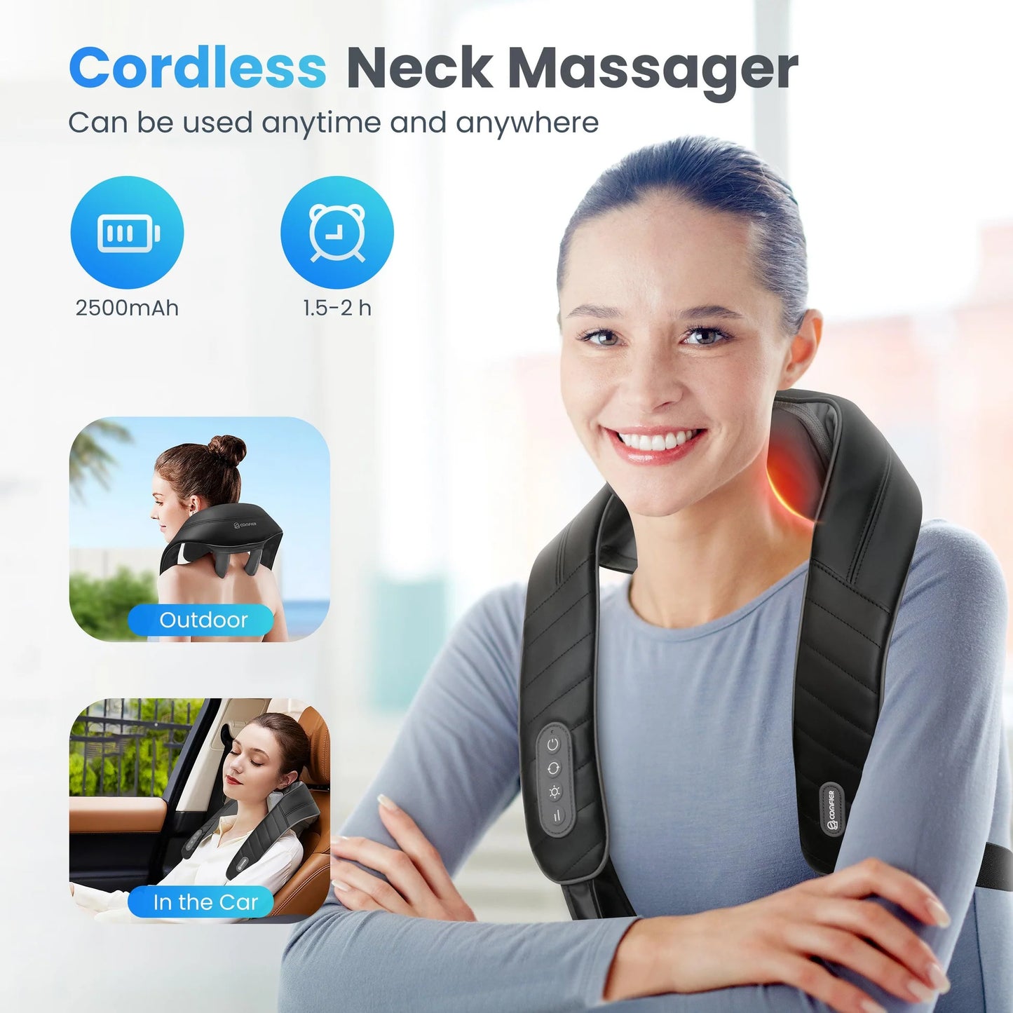 Neck Massager Cordless Shiatsu with Heat Deep Tissue Women