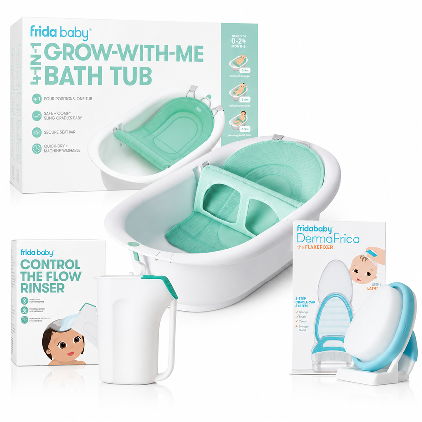 Frida Baby Bath Time Bundle with 4-in-1 Tub, Rinser and FlakeFixer