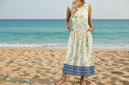 Women's Sleeveless Flowy A-Line Maxi Dress with Pockets