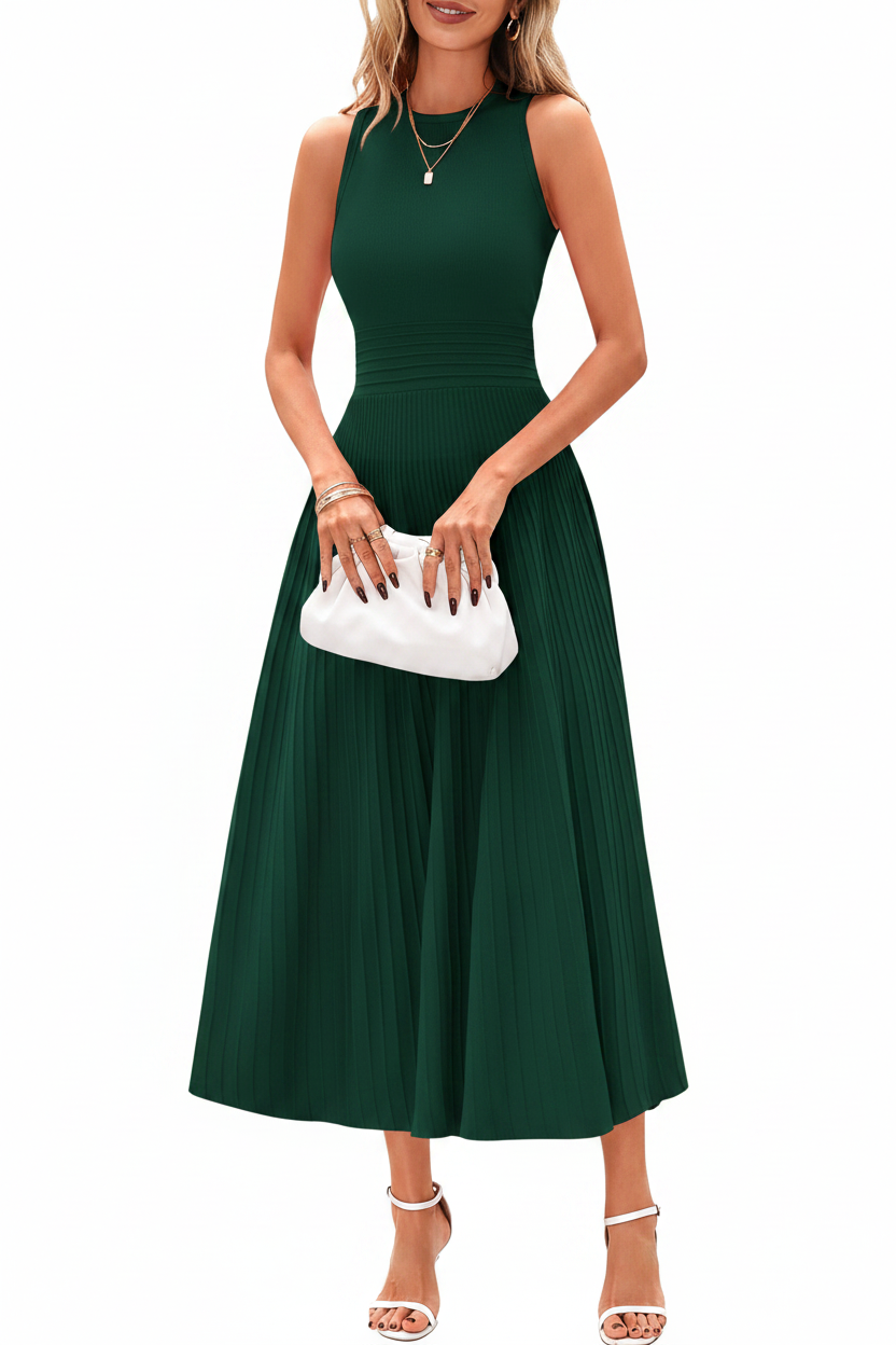 Women's Sleeveless Pleated A-Line Midi Dress