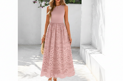 Women's Sleeveless Cotton A-Line Maxi Dress with Pockets