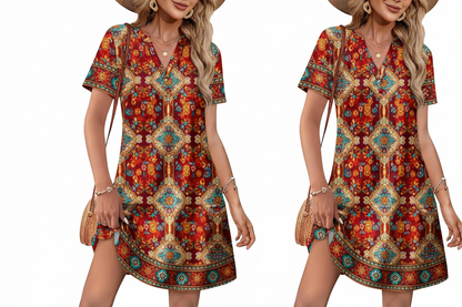Women's V-Neck Casual Midi Dress for Summer