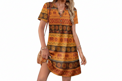 Women's V-Neck Casual Midi Dress for Summer