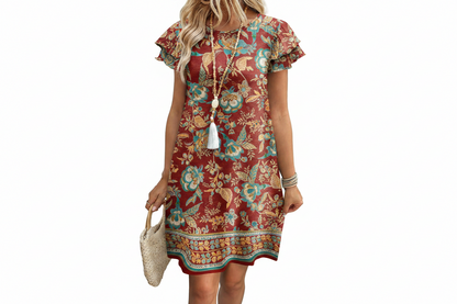 Women's Ruffle Sleeve Swing Sundress with Pockets