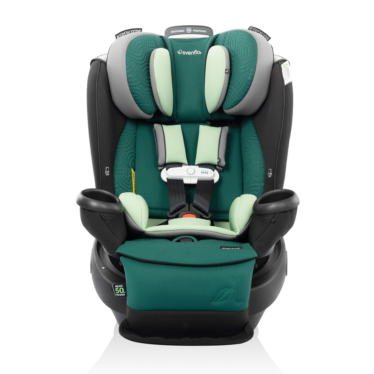 Evenflo GOLD Revolve360 Extend All-in-One Rotating Convertible Car Seat with SensorSafe - Emerald (Green & Gentle)