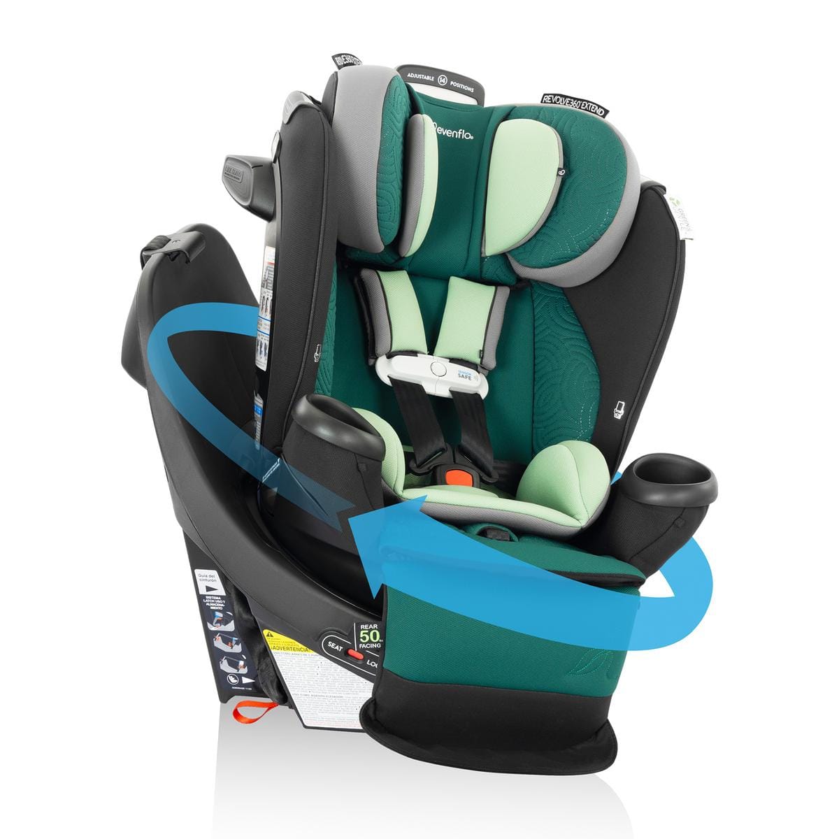 Evenflo GOLD Revolve360 Extend All-in-One Rotating Convertible Car Seat with SensorSafe - Emerald (Green & Gentle)