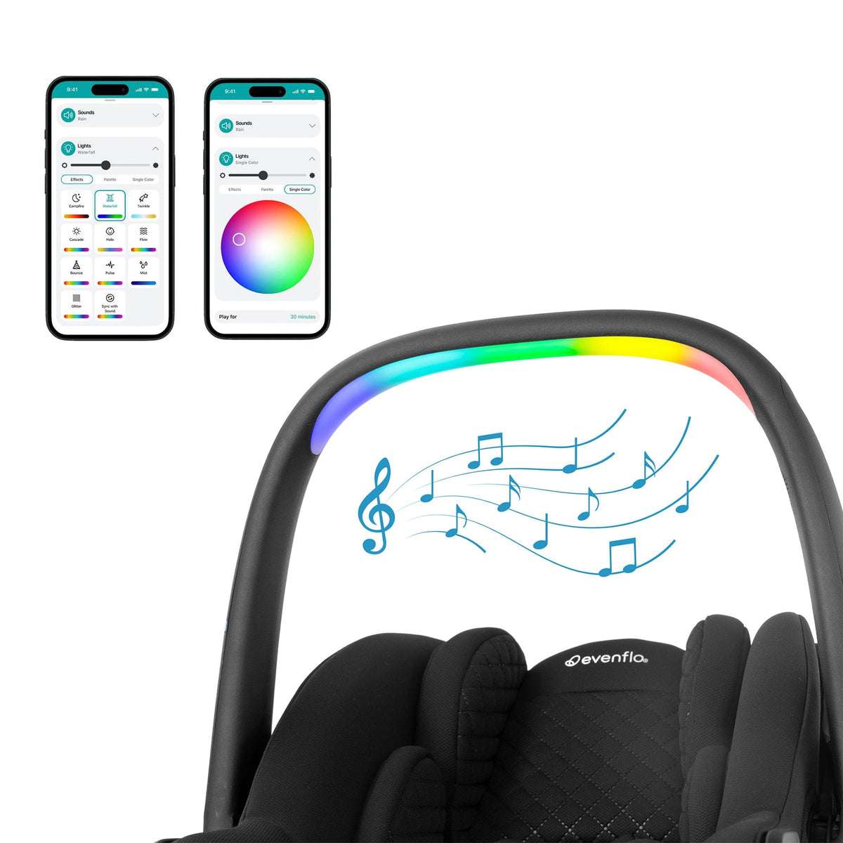 Evenflo Revolve180 LiteMax NXT Rotating Infant Car Seat with SensorySoothe - Jasper Black