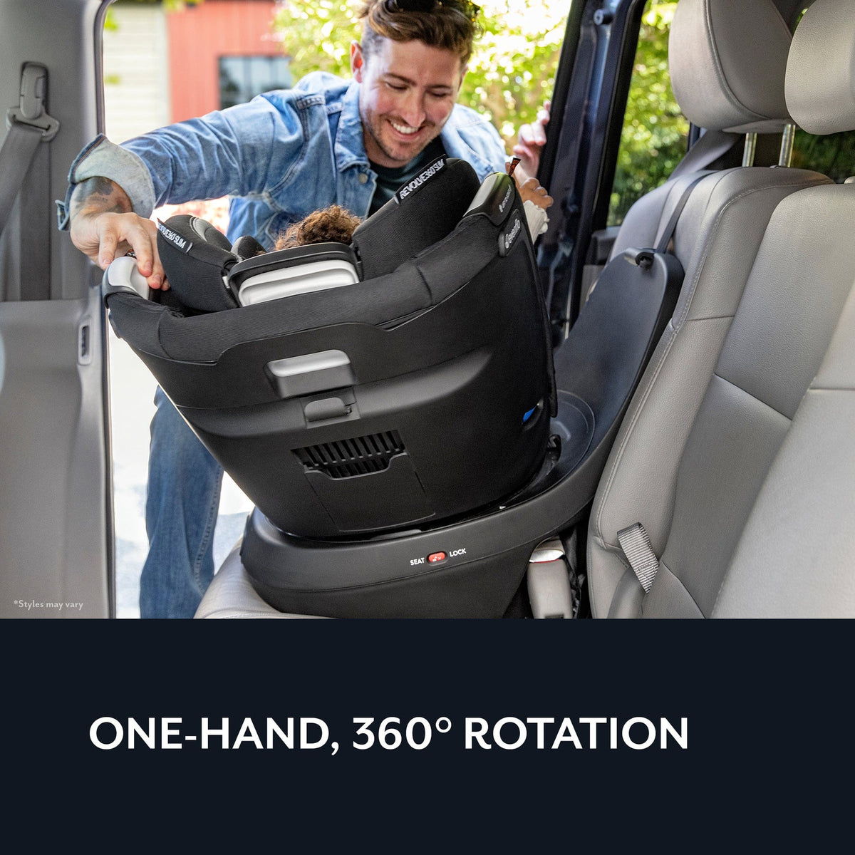 Evenflo Revolve360 Slim 2-in-1 Rotating Convertible Car Seat with Quick Clean Cover - Stow Blue
