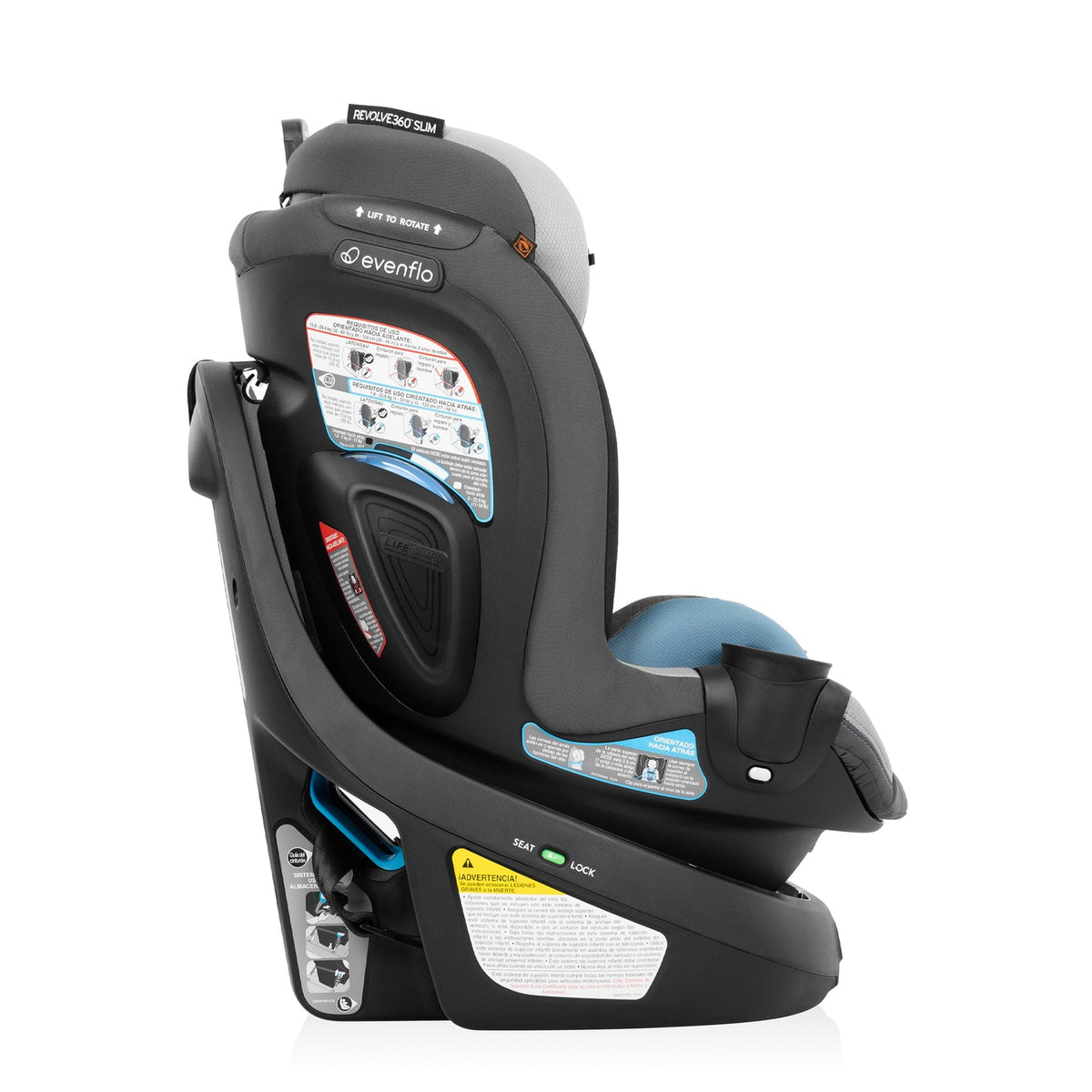 Evenflo Revolve360 Slim 2-in-1 Rotating Convertible Car Seat with Quick Clean Cover - Stow Blue