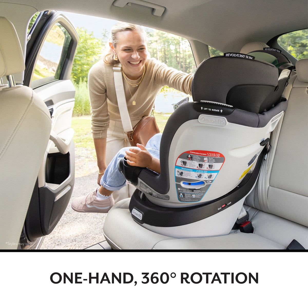 Evenflo Revolve360 Slim 2-in-1 Rotating Convertible Car Seat with SensorSafe - Peridot Green (Green & Gentle)